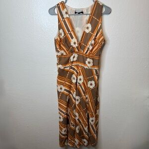 Jungal Silk Cotton Blend V-Neck Sleeveless Dress Groovy Vibes Size 8